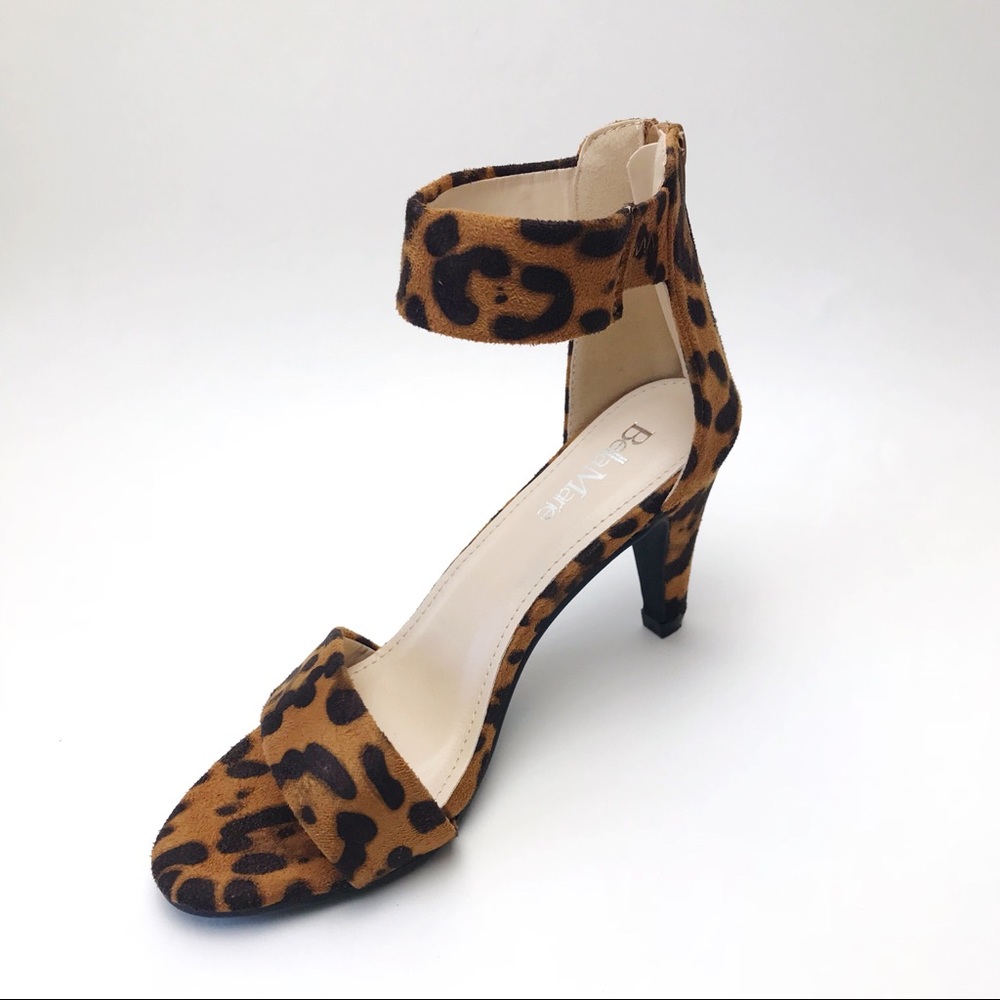 Leopard Suede Ankle Strap Heels
